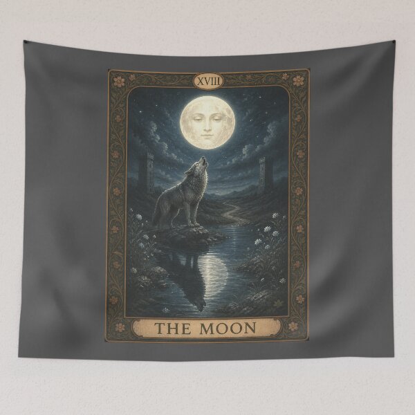 Item preview, The Moon Tarot Card XVIII Art Nouveau Illustration designed and sold by FabcoDesign.