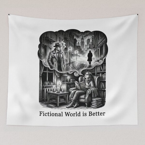 Item preview, Fictional World is Better Cozy Reading Noir Vintage Illustration designed and sold by urbinet.
