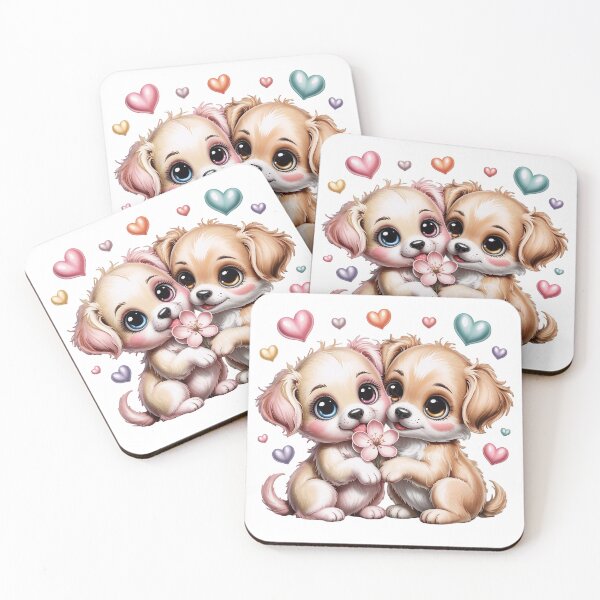 Item preview, Cute Puppy Love Design – Kawaii Dogs Holding Flower – Romantic Cartoon  designed and sold by joyorashop.
