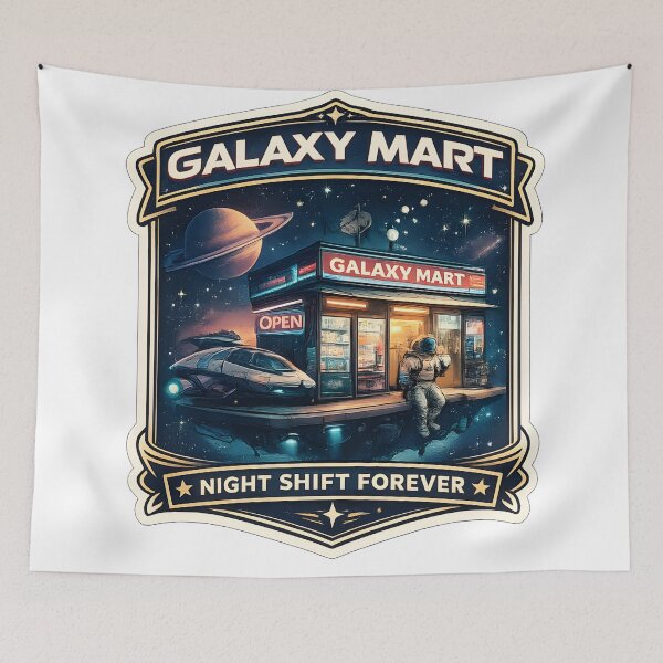 Item preview, Galaxy Mart Retro Futuristic Space Store Vaporwave Aesthetic Night Shift Artwork designed and sold by StickyGuys.