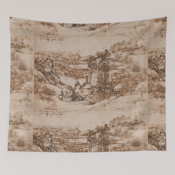 Item preview, Arno Landscape by Leonardo da Vinci Renaissance Italian Countryside Drawing Art Print designed and sold by artofuniverse.