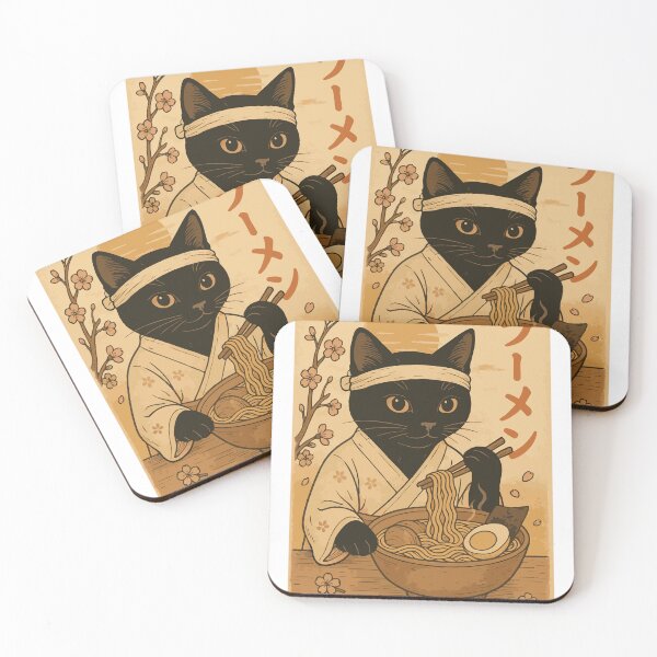 Item preview, Black Cat Ramen Japanese Ukiyo-e Style | Kawaii Cat Eating Ramen Bowl | Anime Cat Kimono Cherry Blossom Art designed and sold by DeeDouu.
