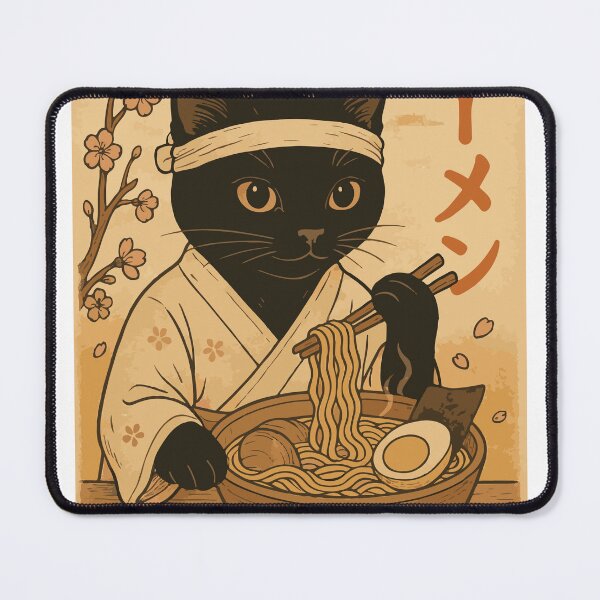 Item preview, Black Cat Ramen Japanese Ukiyo-e Style | Kawaii Cat Eating Ramen Bowl | Anime Cat Kimono Cherry Blossom Art designed and sold by DeeDouu.