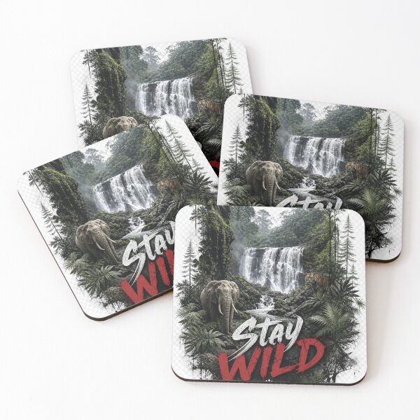 Item preview, Stay Wild Waterfall Wildlife Sticker – Nature Adventure Forest Animal Art designed and sold by Kannada Ink Studio.