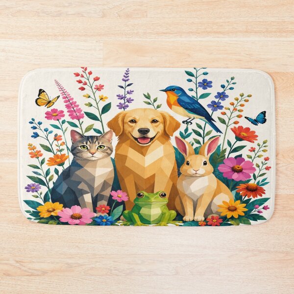 Item preview, Cute Animal Garden Vector Illustration | Cat Dog Frog Bird Rabbit Floral Graphic designed and sold by ArtoryNest.