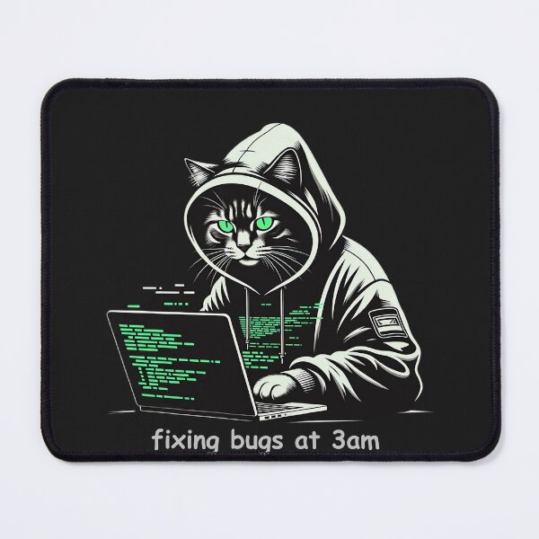 Item preview, Hacker Cat Programmer Fixing Bugs At 3am | Funny Coding Gift designed and sold by NUVYStudio.