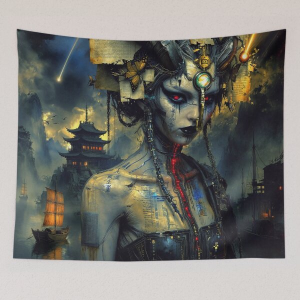 Item preview, The Village: Cyberpunk Demon in Asian Landscape designed and sold by Insomnia Art Designs.