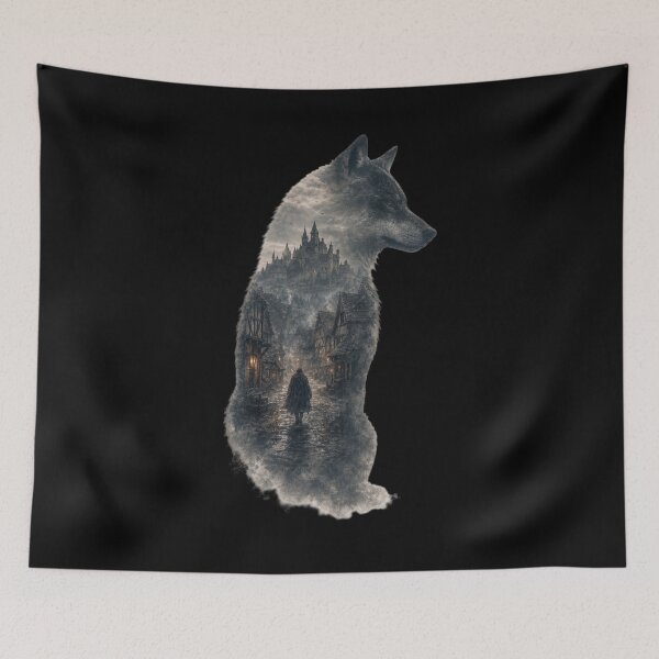 Item preview, Wolf with medieval village designed and sold by ReneMM.