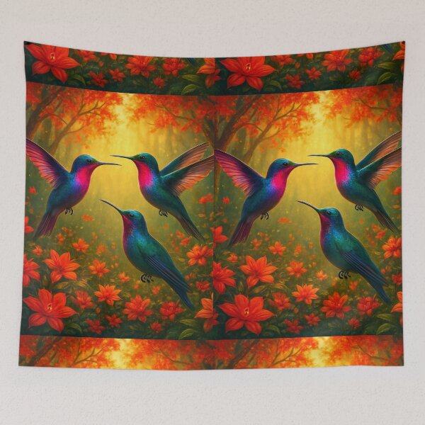 Item preview, Mega colorful hummingbirds at sunset. designed and sold by Knock on my door.