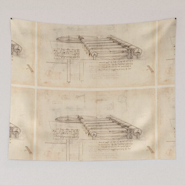 Item preview, Codex Atlanticus Mechanical Study by Leonardo da Vinci Renaissance Engineering Drawing Art Print designed and sold by artofuniverse.