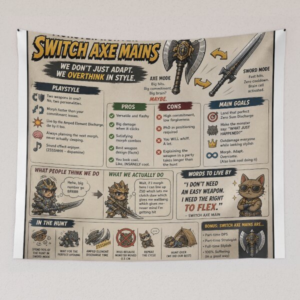 Item preview, Switch axe funny monster hunter designed and sold by CharmingFlowers.