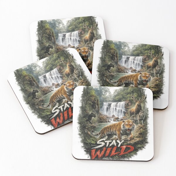 Item preview, Stay Wild Waterfall Wildlife Sticker – Nature Adventure Forest Animal Art designed and sold by Kannada Ink Studio.