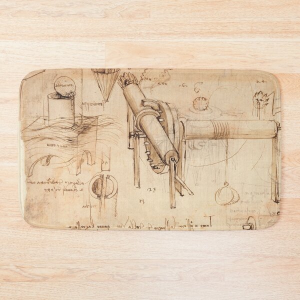 Item preview, Codex Atlanticus Mechanical Studies by Leonardo da Vinci Renaissance Engineering Art Print designed and sold by artofuniverse.
