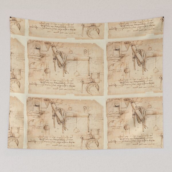 Item preview, Codex Atlanticus Mechanical Studies by Leonardo da Vinci Renaissance Engineering Art Print designed and sold by artofuniverse.
