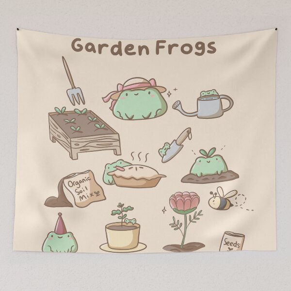 Item preview, Cute Garden Frogs - Springtime Cottagecore Frogs designed and sold by ShyHomebodyClub.