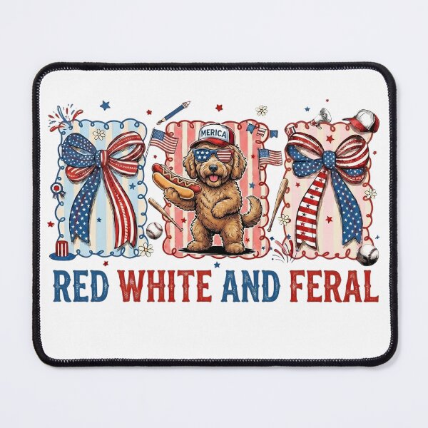 Item preview, Red White And Feral Goldendoodle 4th Of July Patriotic Art designed and sold by VGAfanatic.