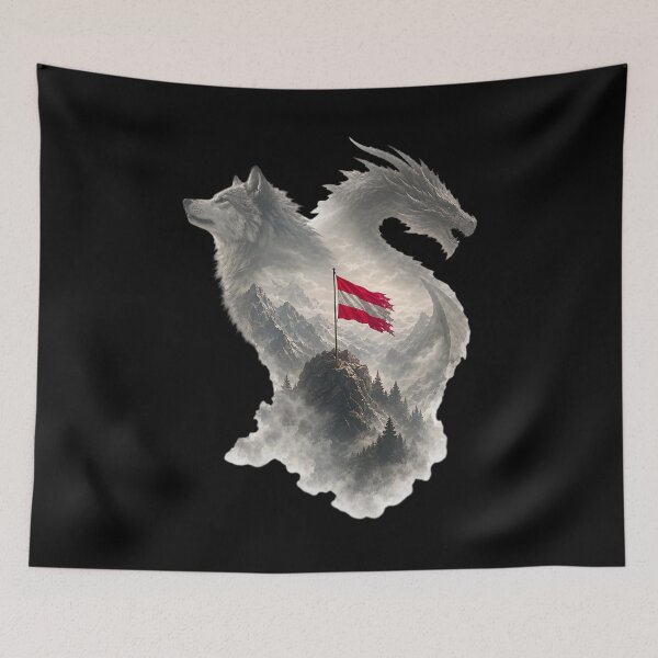 Item preview, Dragon and wolf with Austrian flag. designed and sold by ReneMM.