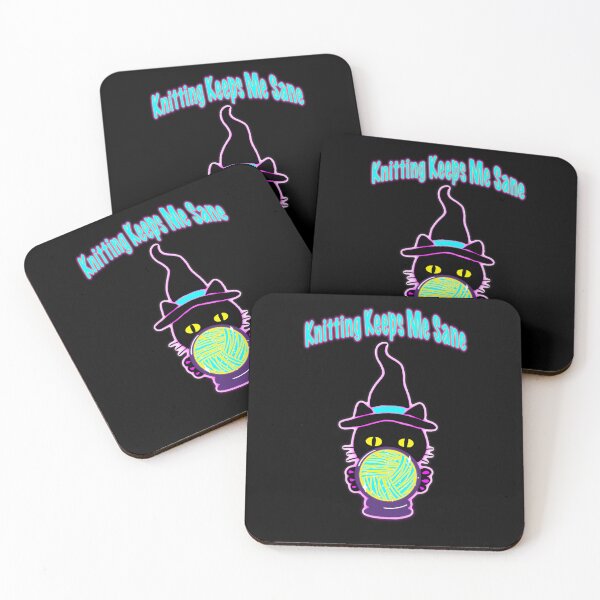 Item preview, Knitting Keeps Me Sane Sticker – Cute Witch Cat Yarn, Cozy Knitting Humor, Neon Aesthetic designed and sold by ArtyWares.
