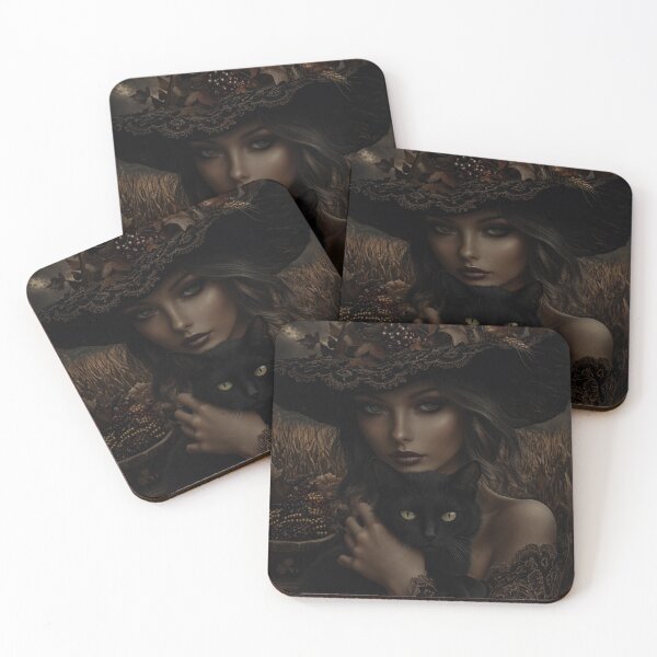 Item preview, Witch with Black Cat | Dark Cottagecore Gothic Portrait designed and sold by WhimsyWink.