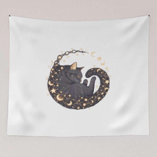 Item preview, Sleeping Black Cat Moon Stars Wreath designed and sold by AbanoubStore.