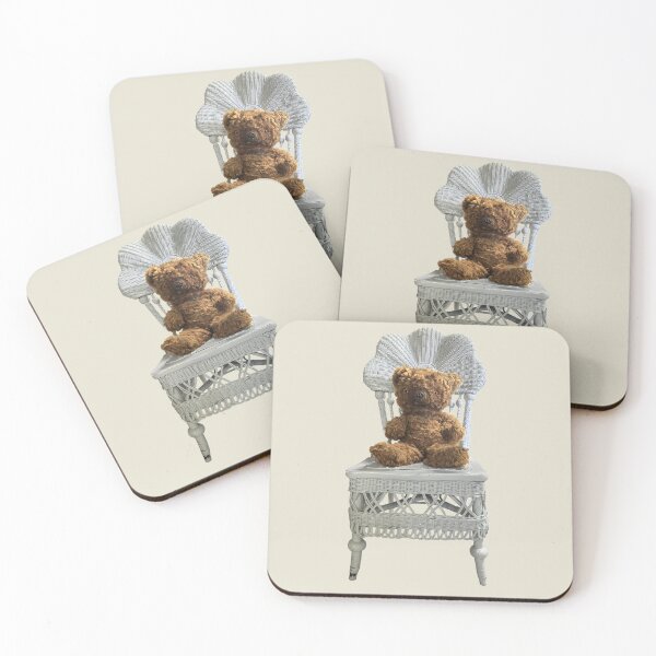 Item preview, Brown plush teddy bear on antique wicker chair designed and sold by MYTOPSHELF.