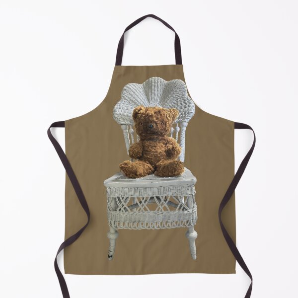 Item preview, Brown plush teddy bear on antique wicker chair designed and sold by MYTOPSHELF.