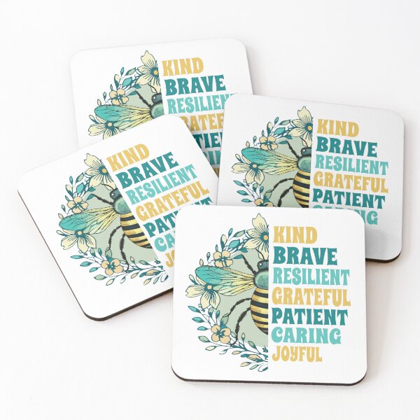 Item preview, Bee Kind, Brave, Grateful, Patient and Joyful – Yellow & Teal designed and sold by Wonderlandjoy.