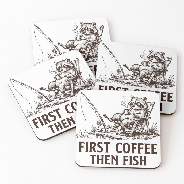 Item preview, First Coffee Then Fish Raccoon, Funny Fishing Humor Design designed and sold by TeeVerse27.