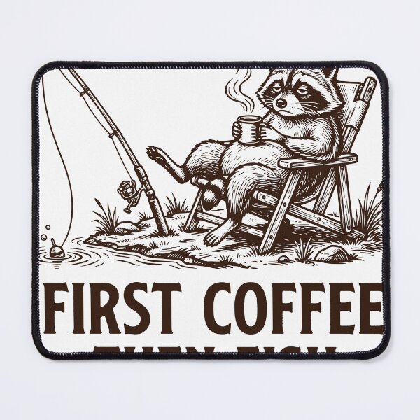 Item preview, First Coffee Then Fish Raccoon, Funny Fishing Humor Design designed and sold by TeeVerse27.