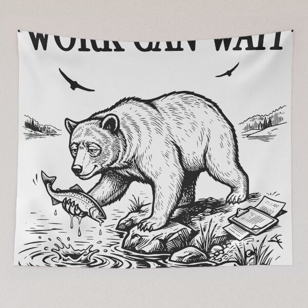 Item preview, Work Can Wait Fishing Bear, Funny Fishing Life Design designed and sold by TeeVerse27.
