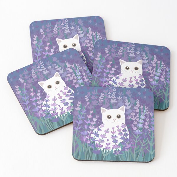 Item preview, Cute White Cat with Lavender Flowers - Cottagecore designed and sold by Wonderlandjoy.