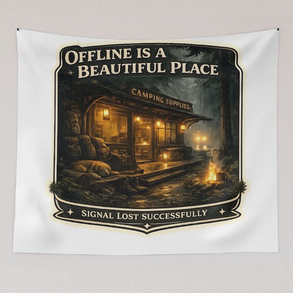Item preview, Offline Is A Beautiful Place Vintage Camping Aesthetic Artwork designed and sold by StickyGuys.