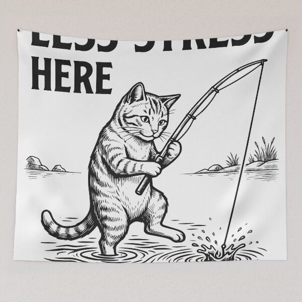 Item preview, Less Stress Here Cat Fishing, Relaxing Fishing Life Design designed and sold by TeeVerse27.