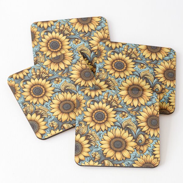 Item preview, Vintage Sunflower Ornament Pattern on Blue designed and sold by Apex Designs.