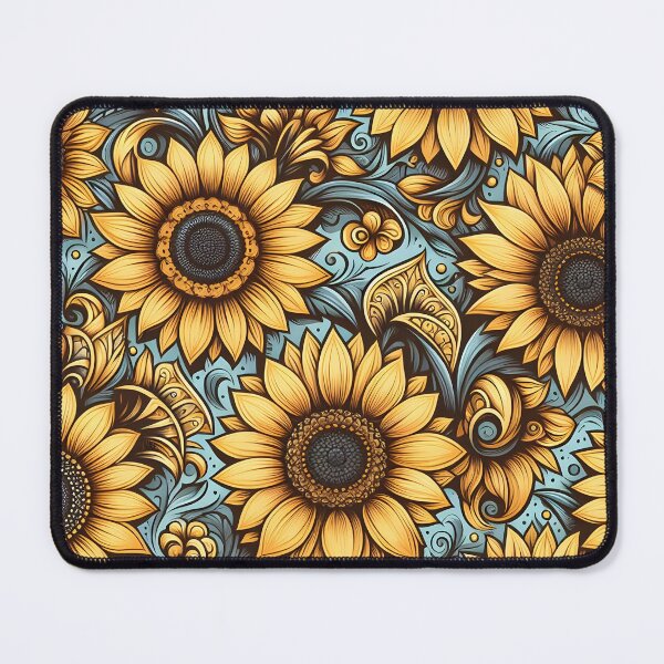 Item preview, Vintage Sunflower Ornament Pattern on Blue designed and sold by Apex Designs.