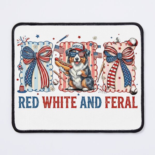 Item preview, Red White And Feral Australian Shepherd 4th Of July Patriotic Art designed and sold by VGAfanatic.