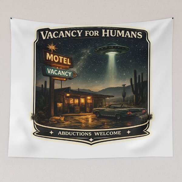 Item preview, Vacancy For Humans Retro UFO Motel Desert Aesthetic Artwork designed and sold by StickyGuys.