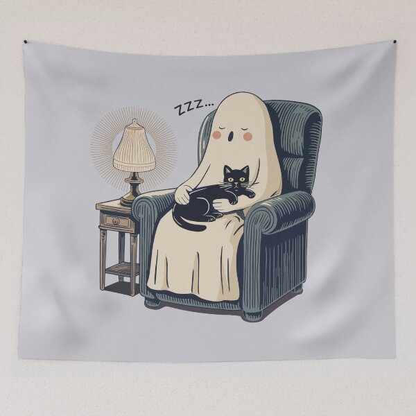 Aperçu de l'œuvre Void Cat Sleeping Ghost - Chat Noir Cozy Spearly créée et vendue par Wonderlandjoy.