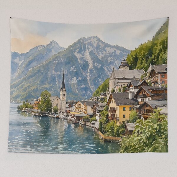 Item preview, Hallstatt Austria Europe Cityscape Watercolor designed and sold by Magnolia Valley Art.