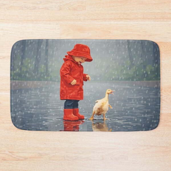 Item preview, Child in Raincoat Duck Rain Scene designed and sold by Creative_Canvas.
