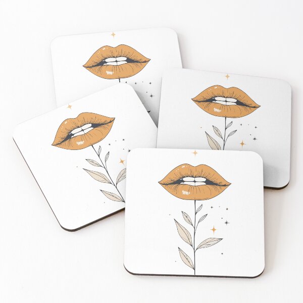 Item preview, Minimalist Surreal Golden Lips Flower Print designed and sold by BestChoiceService.