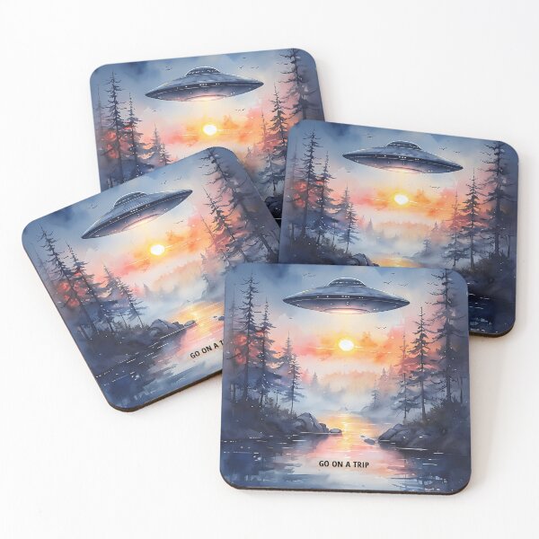 Item preview, GO ON A TRIP - Futuristic Sunset UFO Art designed and sold by Modern Nest Art.