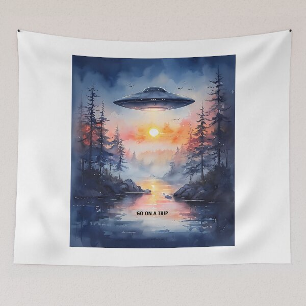 Item preview, GO ON A TRIP - Futuristic Sunset UFO Art designed and sold by Modern Nest Art.