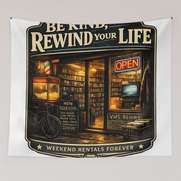 Item preview, Be Kind Rewind Your Life Vintage VHS Rental Store Artwork designed and sold by StickyGuys.