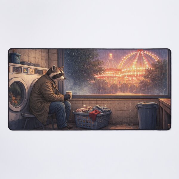 Item preview, Melancholy Raccoon Laundry Night Scene designed and sold by Creative_Canvas.
