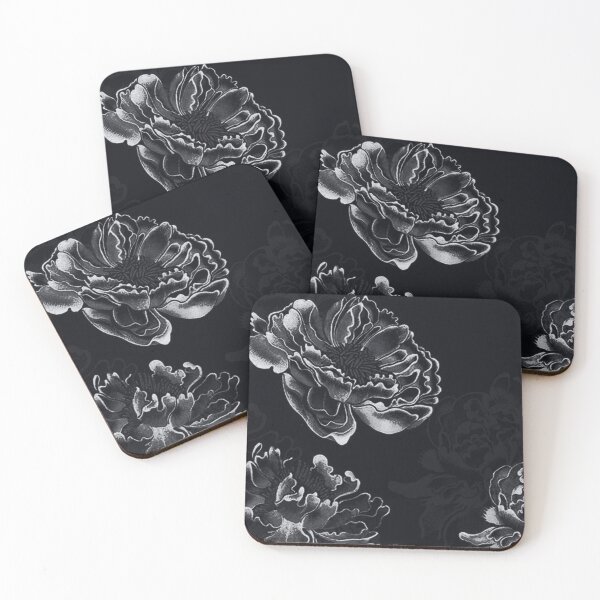 Item preview, Silver Gothic Peonies – Dark Botanical Art | Japanese Floral Print designed and sold by BatNature.