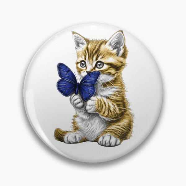 Item preview, Cute Kitten Butterfly Blue Morpho Tabby Cat Art designed and sold by Golden Threads Studio.