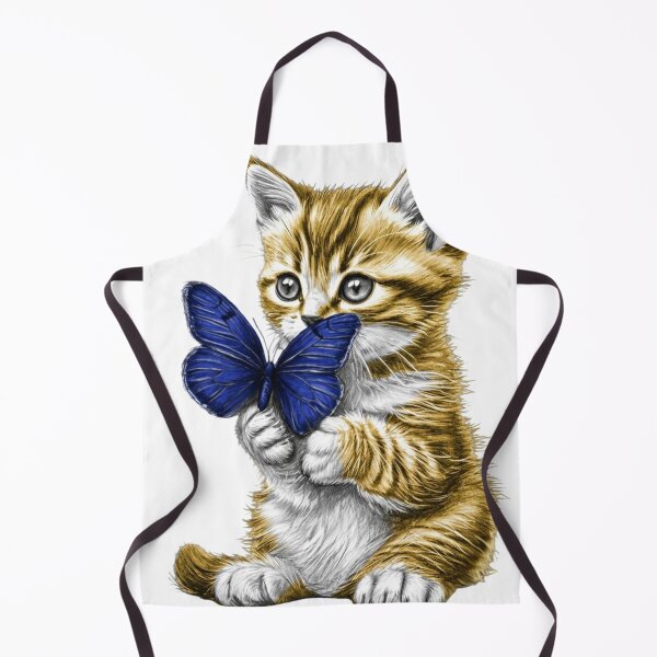 Item preview, Cute Kitten Butterfly Blue Morpho Tabby Cat Art designed and sold by Golden Threads Studio.