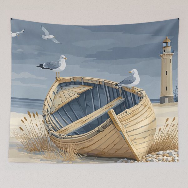 Item preview, Abandoned Boat Lighthouse Coastal Scene designed and sold by Creative_Canvas.
