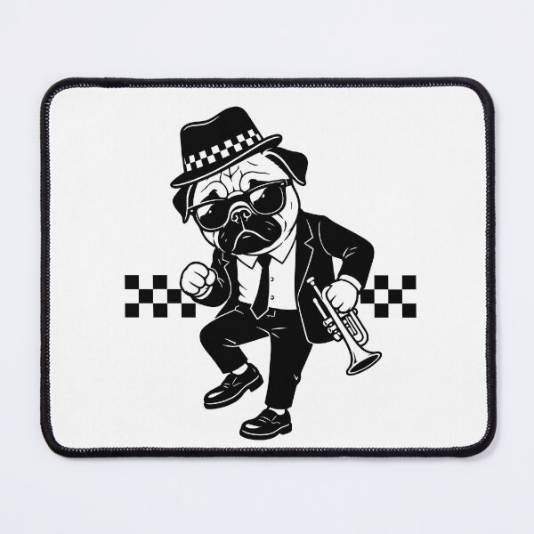 Item preview, Ska Pug – Black & White Ska Music Dog with Trumpet designed and sold by PIXEL POP DESIGNS - Beyond the Norm!.